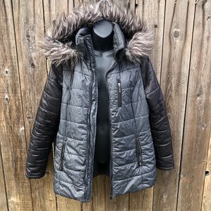 Kensie two tone winter coat with fur